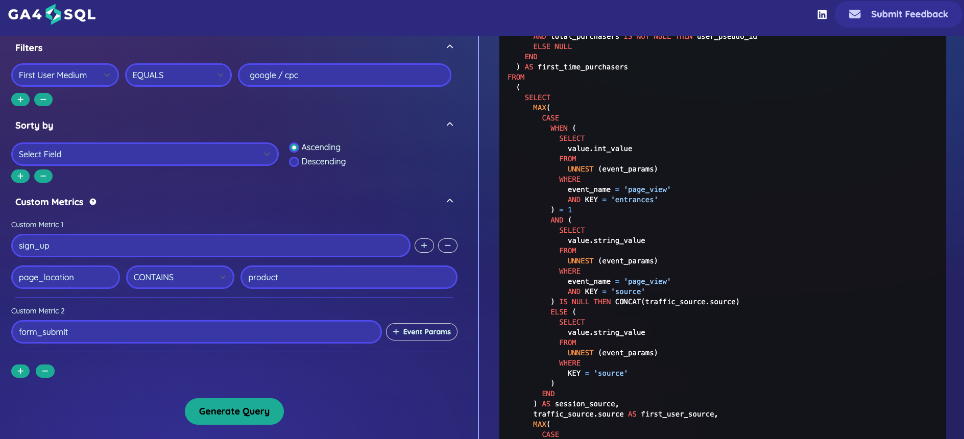 Mídia 3 de GA4 SQL