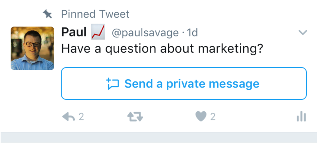 Direct message call to action in a tweet gallery image