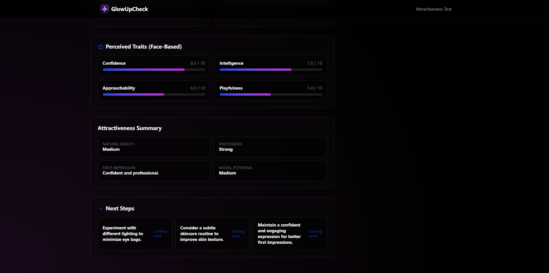Attractiveness Test - Screenshot 5 showing product features and functionality