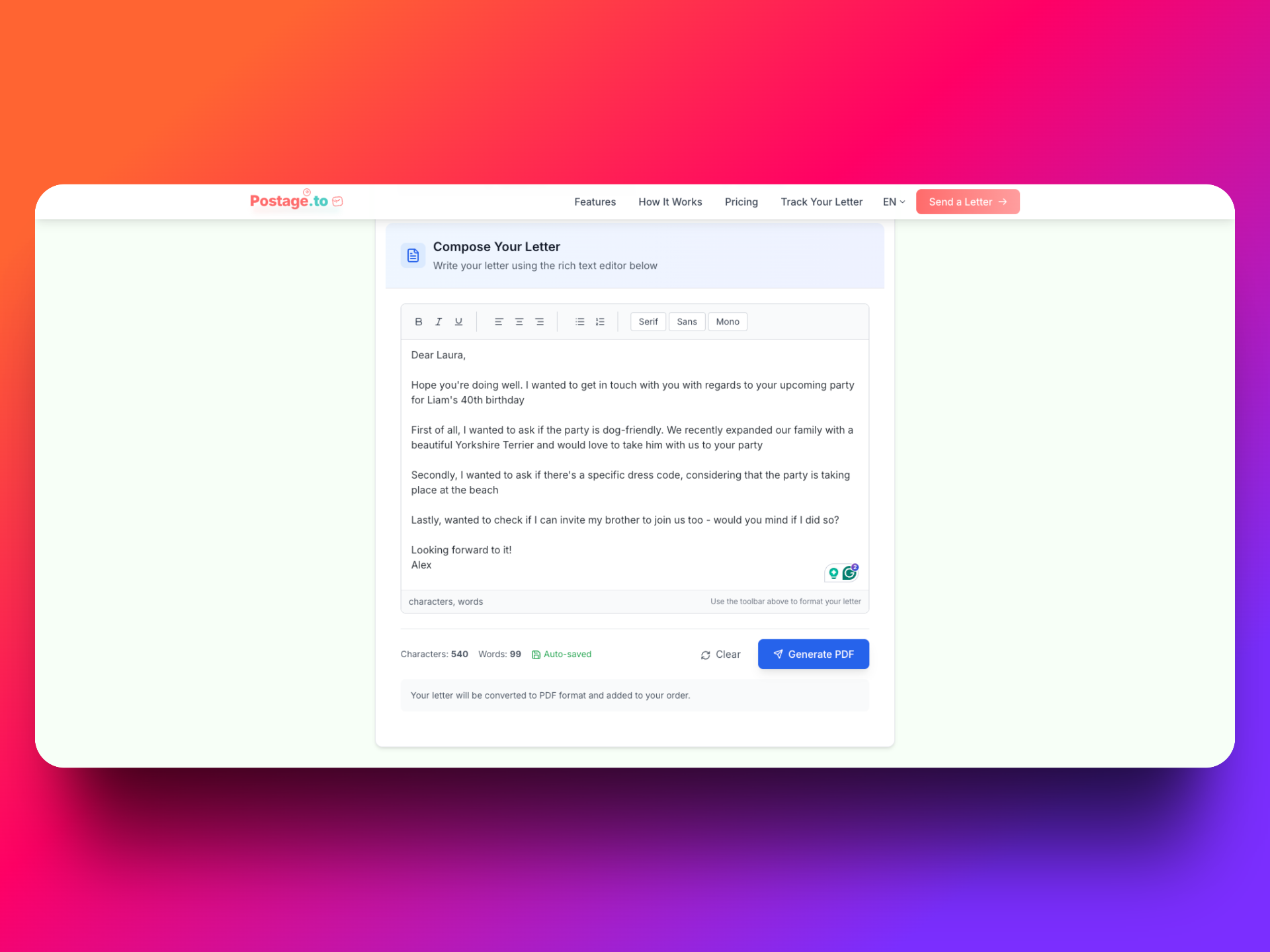 Média Postage.to - Envoyer des lettres physiques dans le monde entier de votre navigateur 4