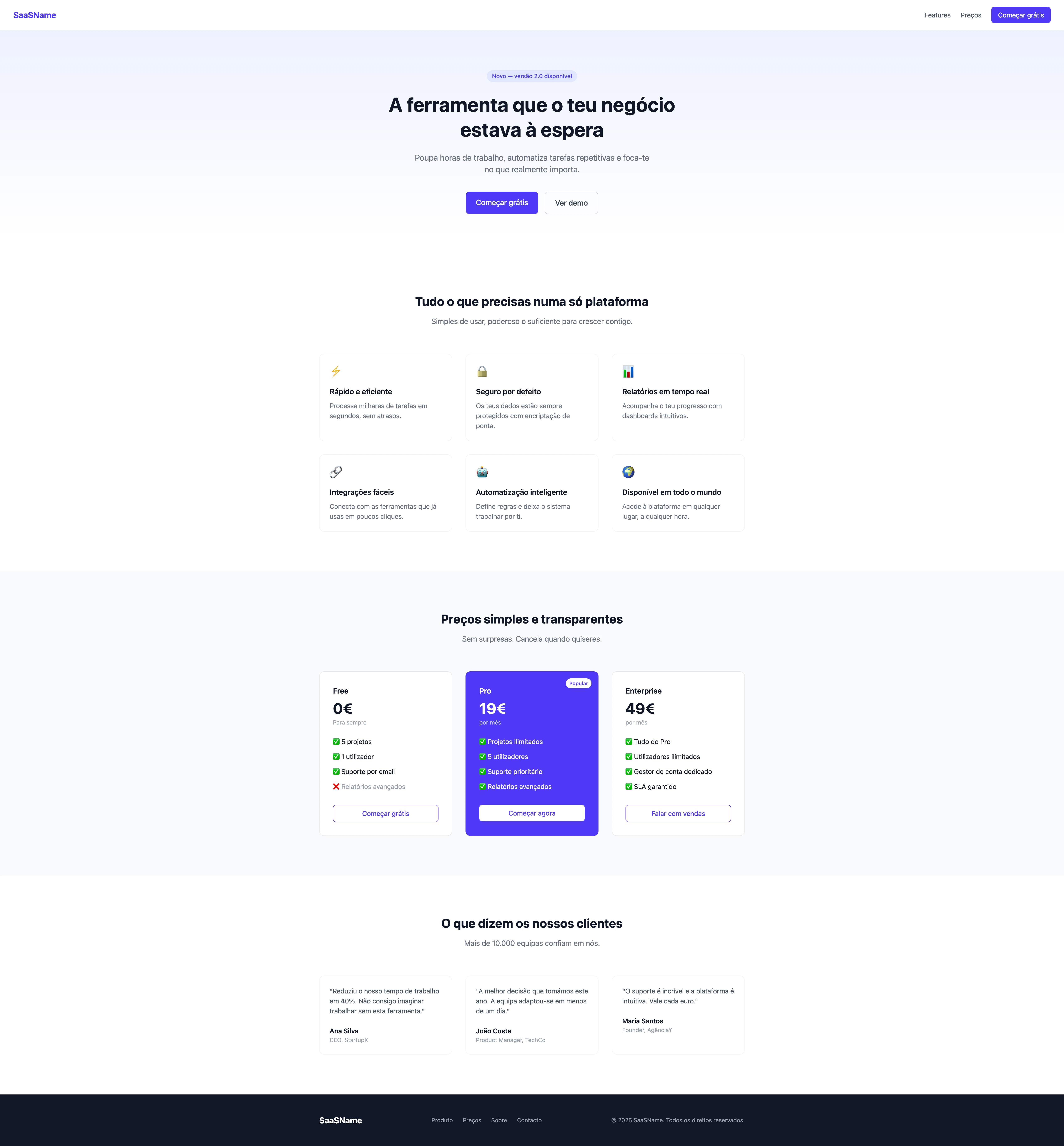SaaS Landing Page Template 대표 미리보기