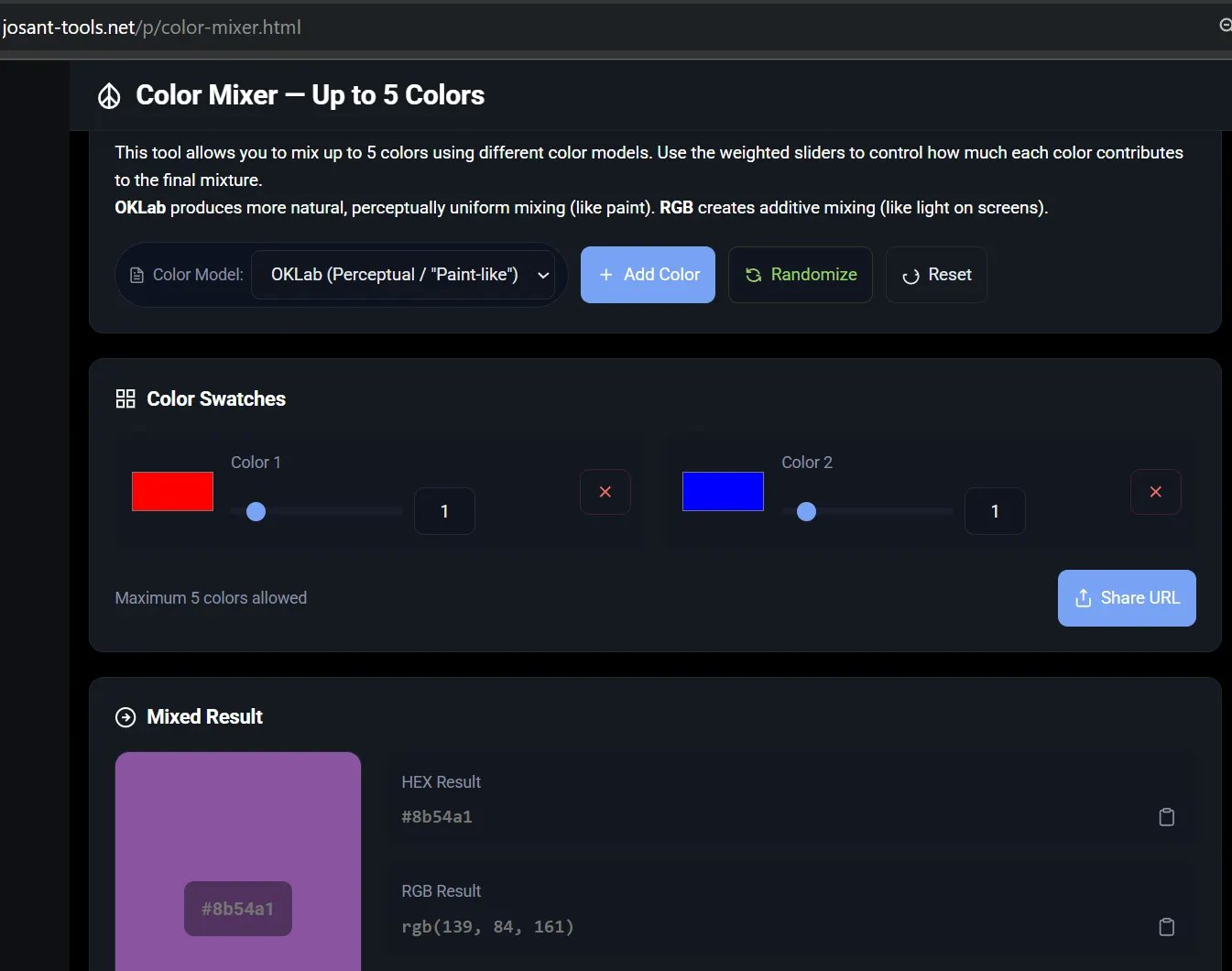 Média Mélangeur de couleurs - Mélange de couleurs intelligentes avec OKLAB à RVB - Mélanger jusqu'à 5 couleurs 2