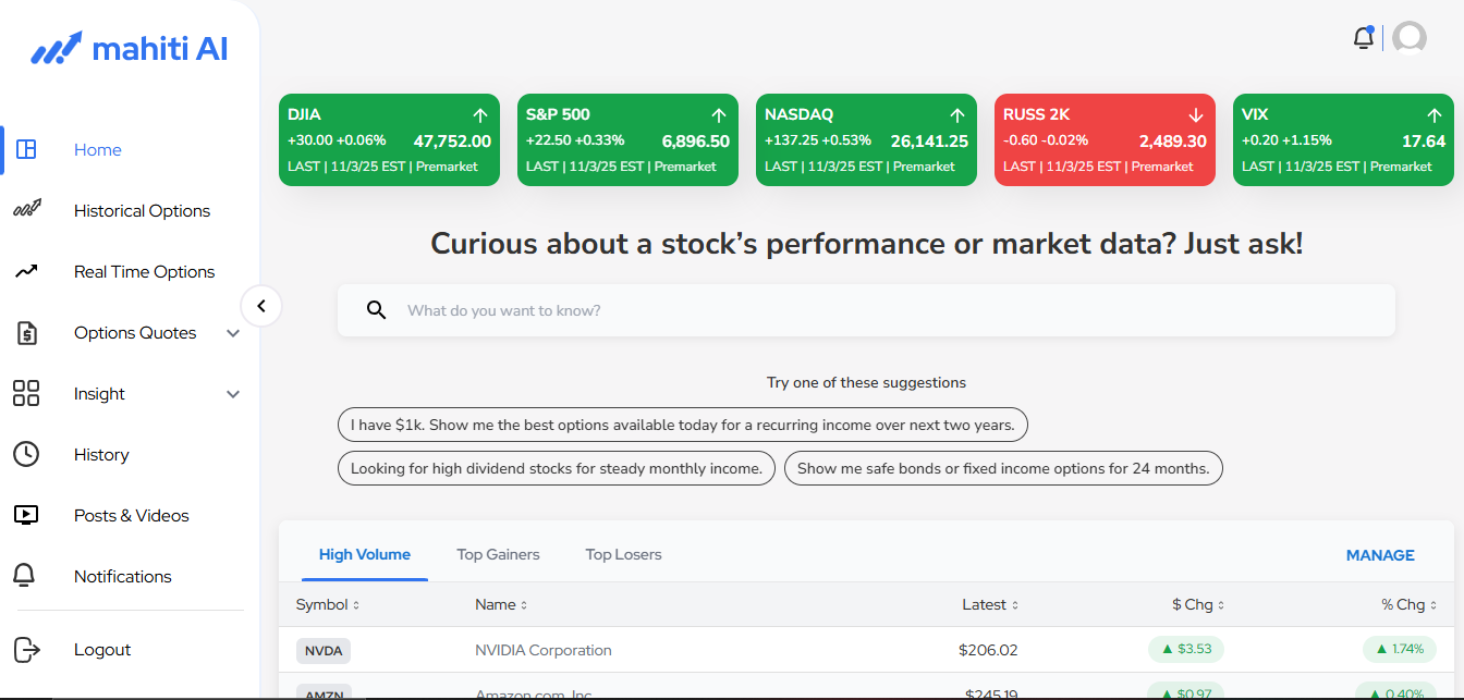 Mahiti AI - Main product screenshot demonstrating key features and user interface