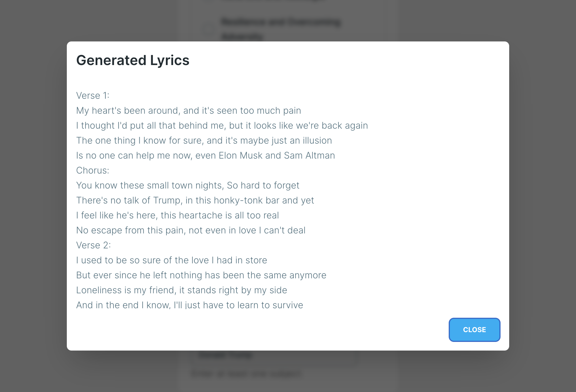 Landteksten ai - Genereer teksten voor het volgende hit country song media 1