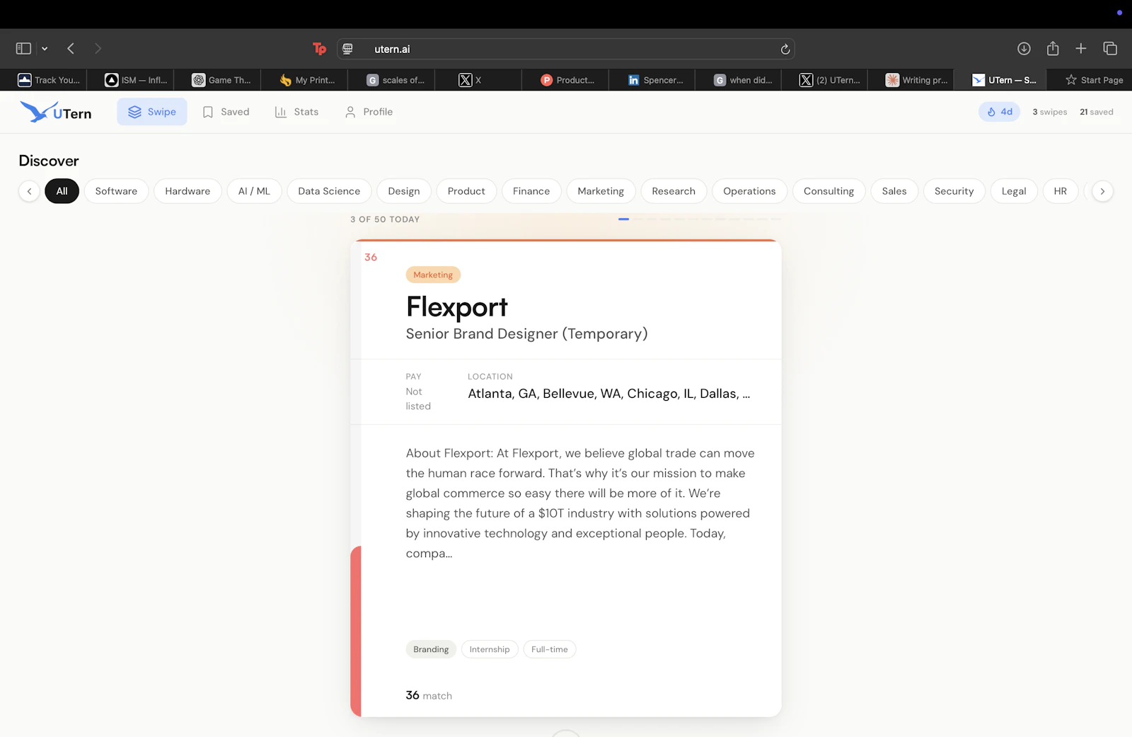 UTern — Swipe for Internships screenshot 2
