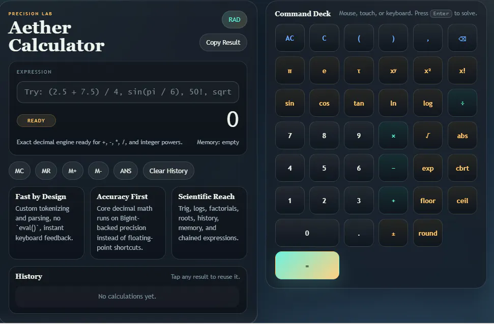 Banner del producto Aether Precision Calculator