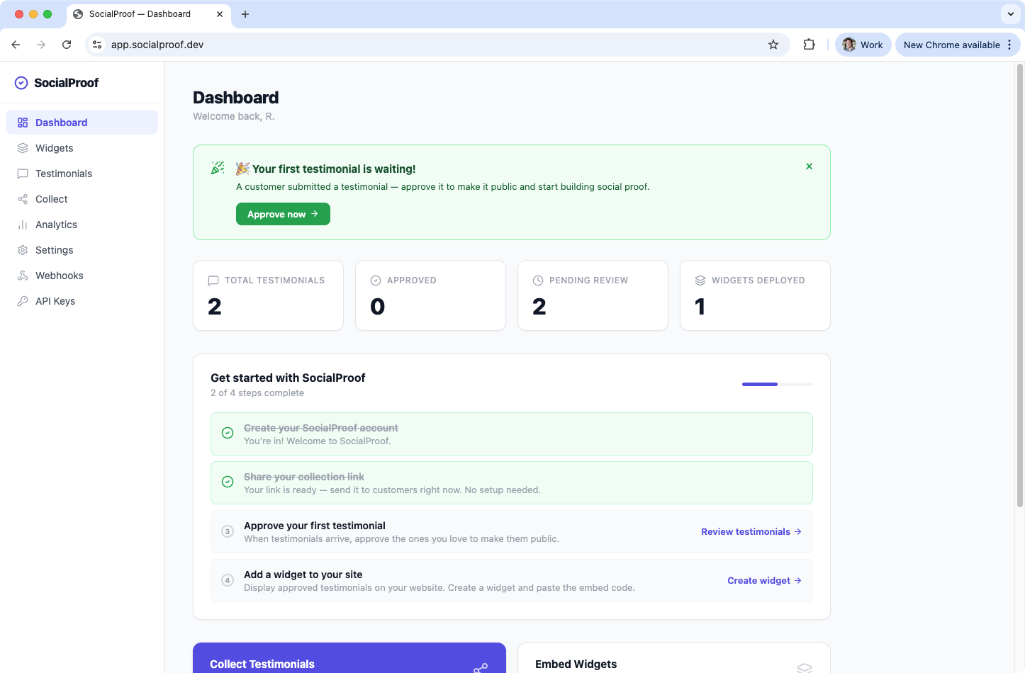 SocialProof - Main product screenshot demonstrating key features and user interface