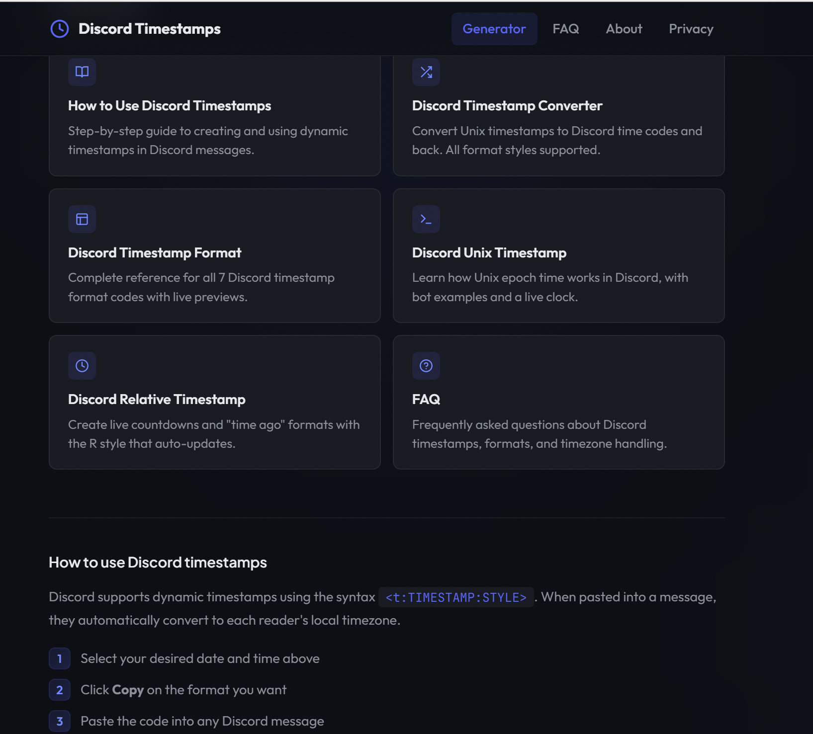 Discord Timestamp Generator - Screenshot 4 showing product features and functionality