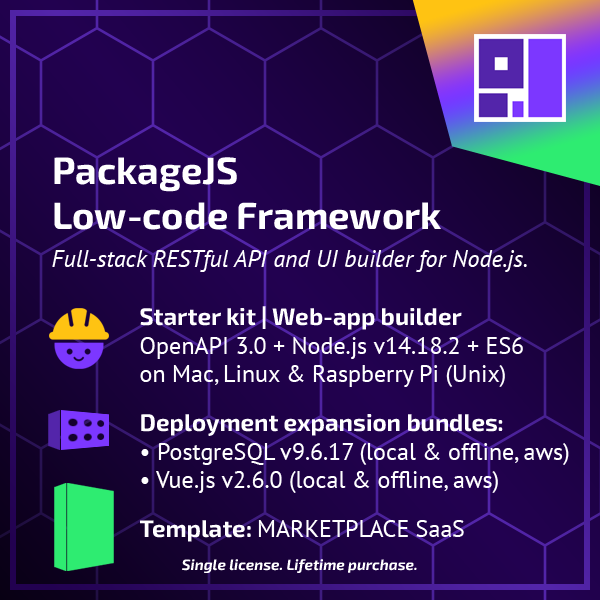 وسائط قالب Marketplace SaaS (مع شريط) - packagejs لـ node.js ، postgresql ، vue.js ، قالب AWS 3