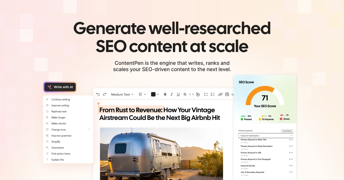 Contentpen.ai - Main product screenshot demonstrating key features and user interface