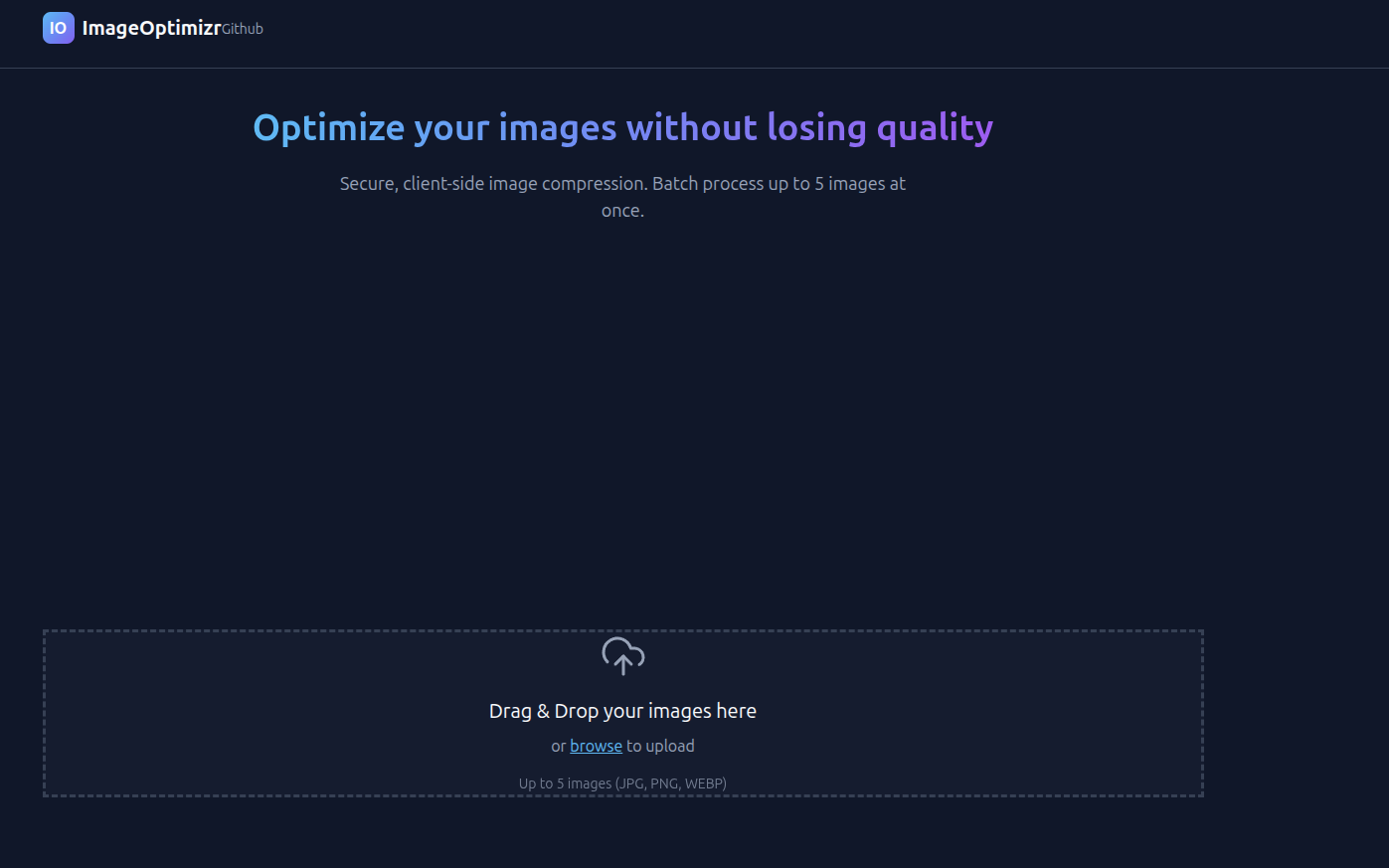 ImageOptimizr - Main product screenshot demonstrating key features and user interface