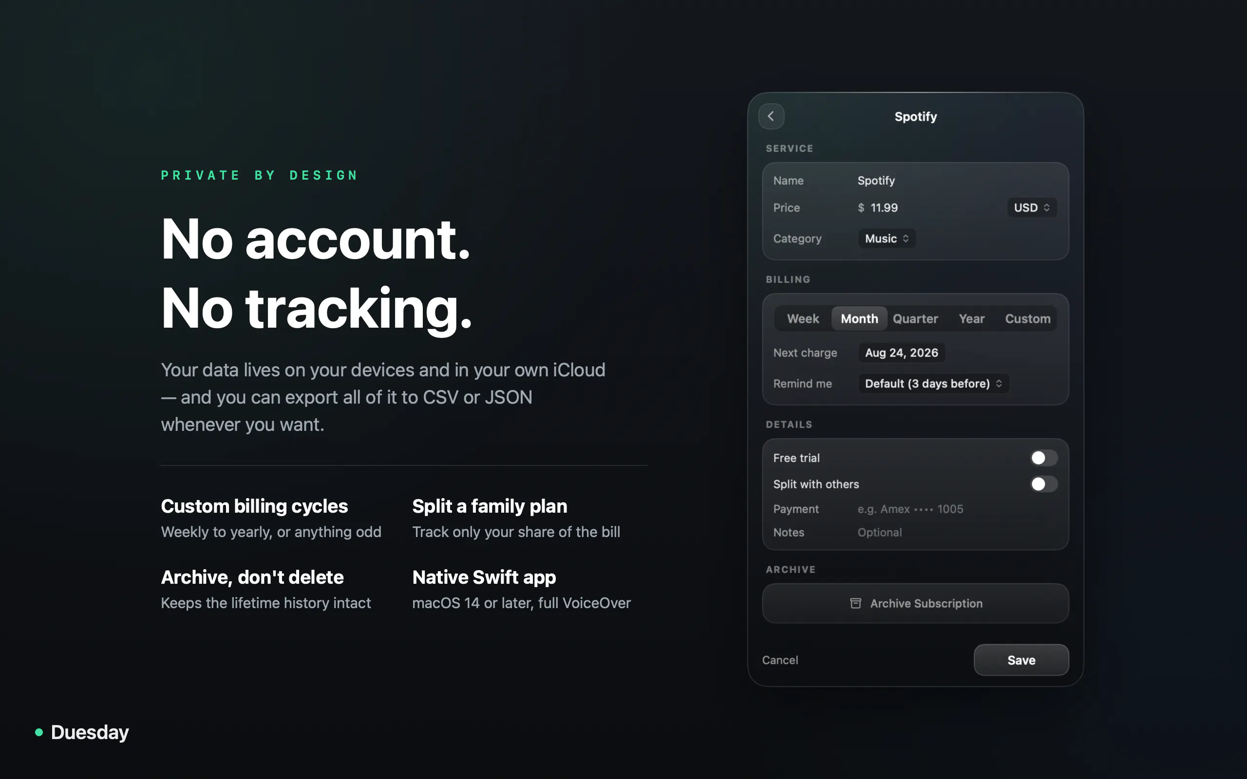 Duesday 2.0 for Mac, iPhone & iPad gallery image