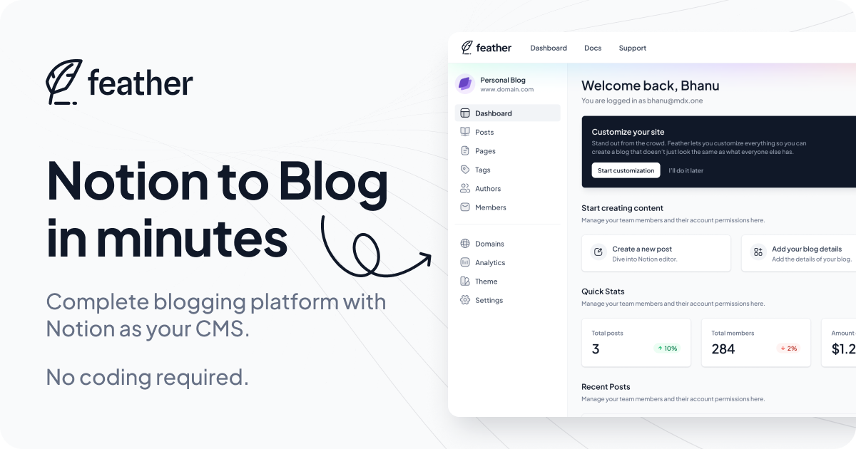 startuptile Feather-Notion to Blog in minutes