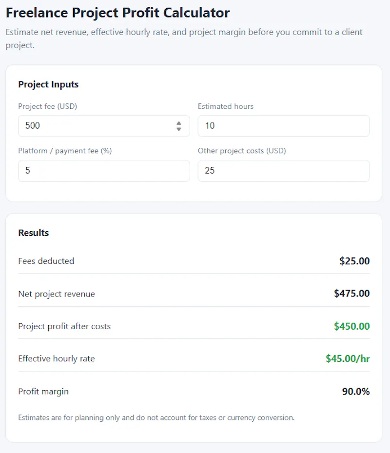 Freelance Project Profit Calculator screenshot 1