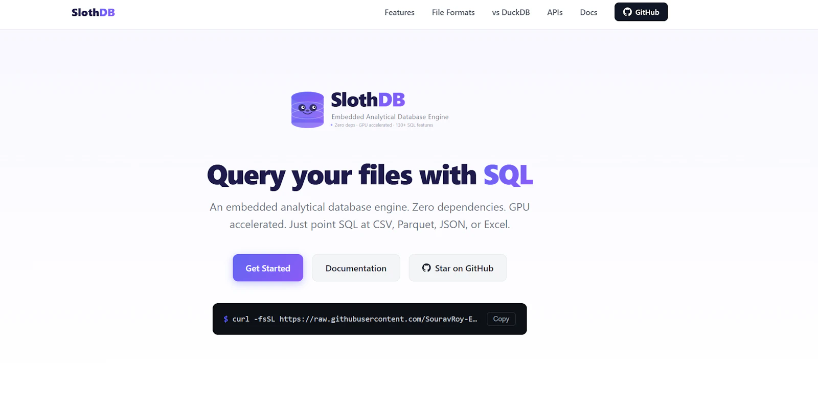 SlothDB screenshot 1