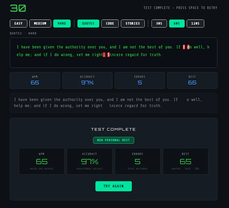 Typewriter Speed Tester screenshot 2