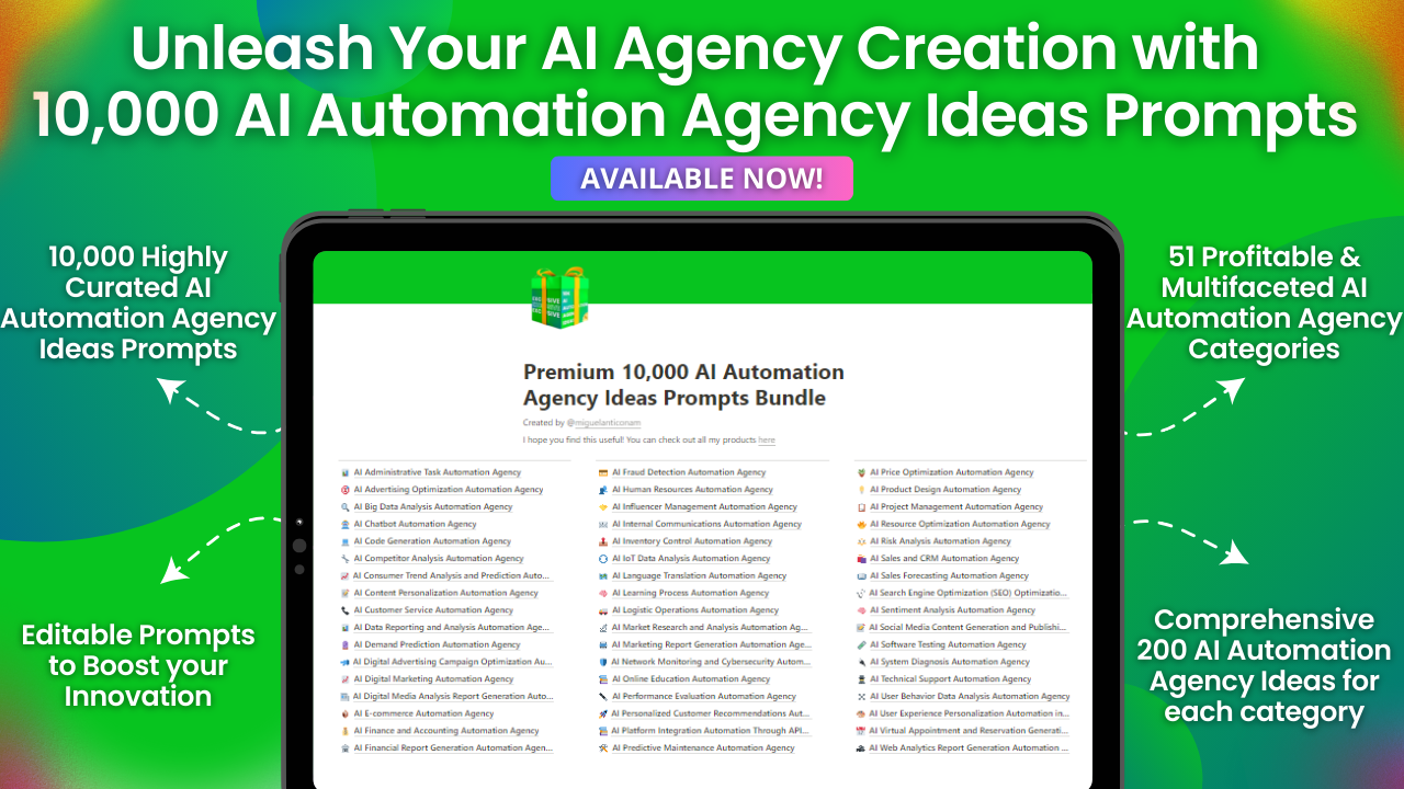 10,000 AI 자동화 에이전시 아이디어 프롬프트 - AI Automation Agency Creation에서 창의성을 발휘하십시오 미디어 2