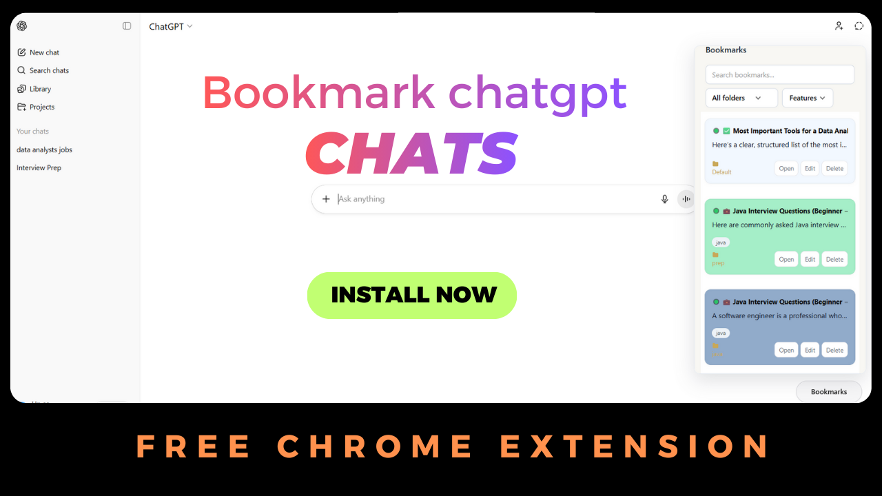 ChatGPT Bookmarks Chrome Extention - Main product screenshot demonstrating key features and user interface