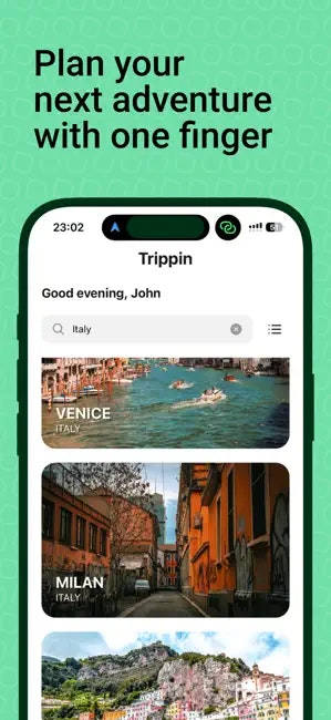 Trippin: AI Trip Planner App - Main screenshot showing features and interface