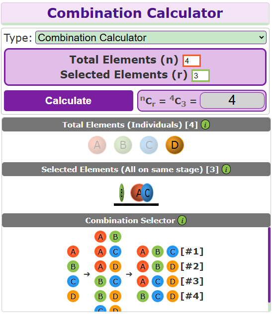 Combinatorische rekenmachines - Visuele permutatie en combinatie media 3