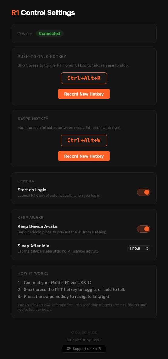 R1 Control - Screenshot 2 showing product features and functionality