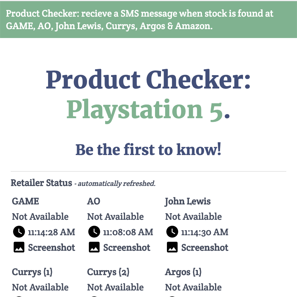 Playstation 5 - Stock Checker