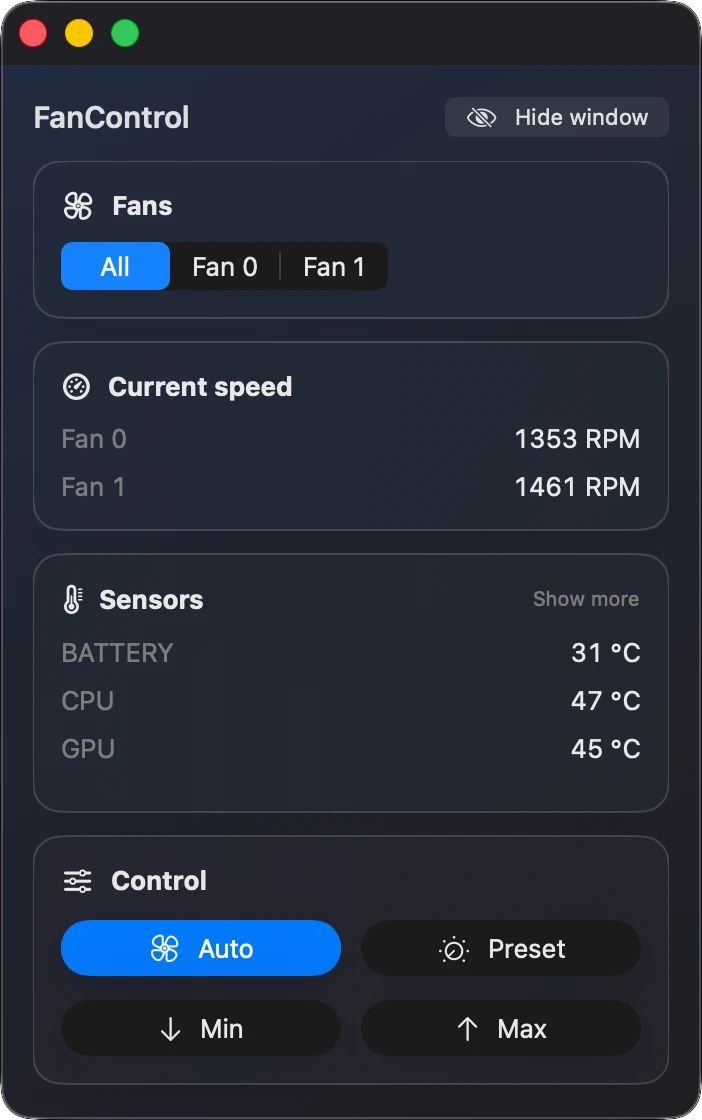 FanControl - Main product screenshot demonstrating key features and user interface