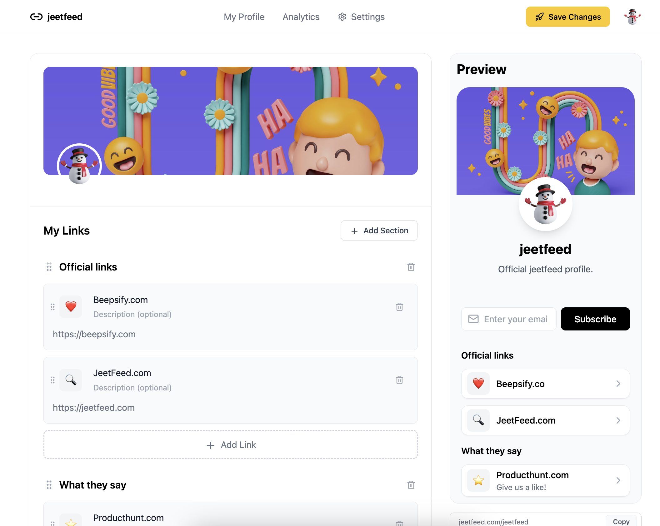 JeetFeed.com - 당신이 모든 것.하나의 바이오의 간단한 링크 미디어 1