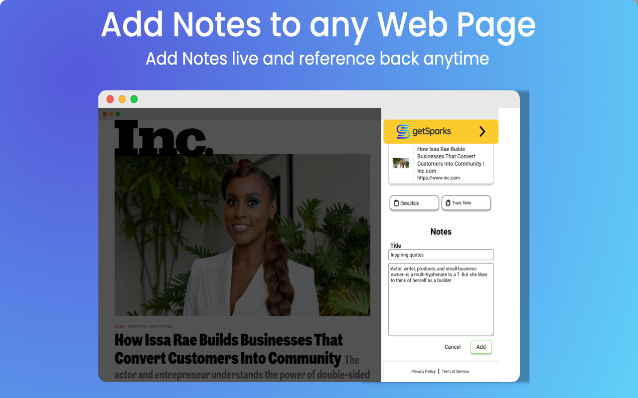 GetSparks - Library of Web Content, Samenvatting genereren en notities toevoegen media 7