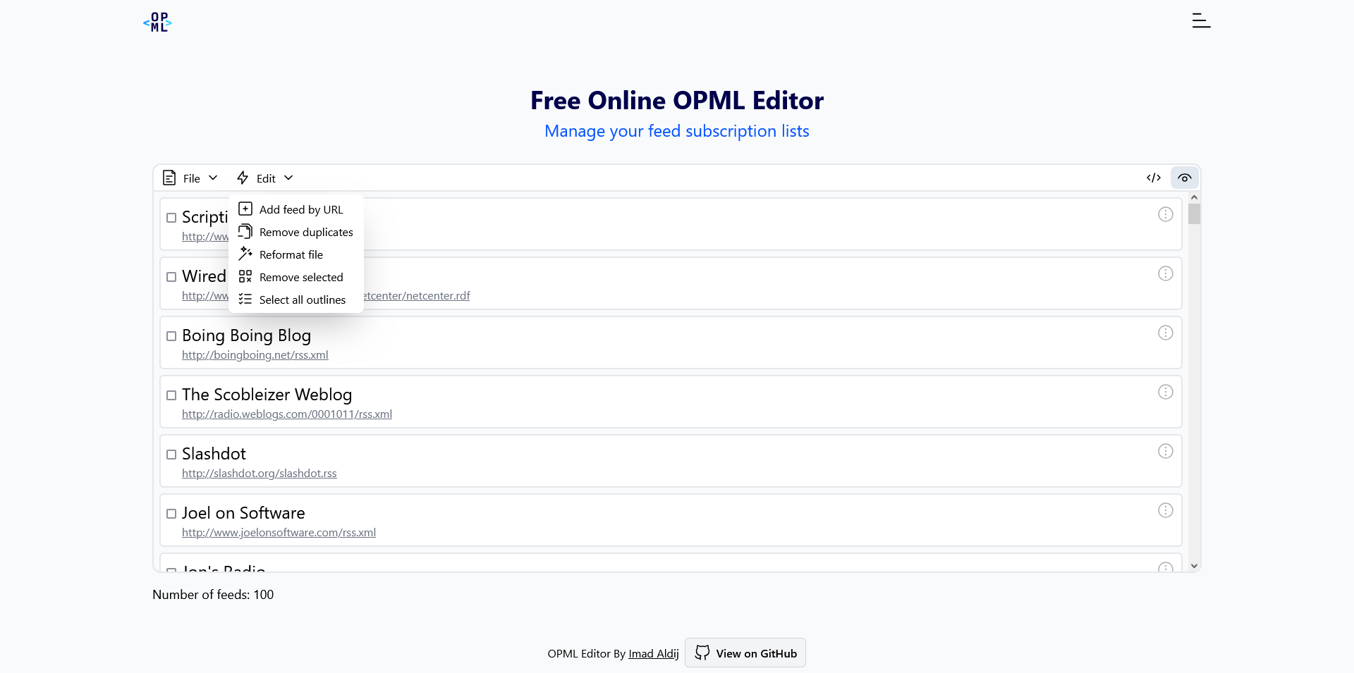OPML -Editor Medien 2