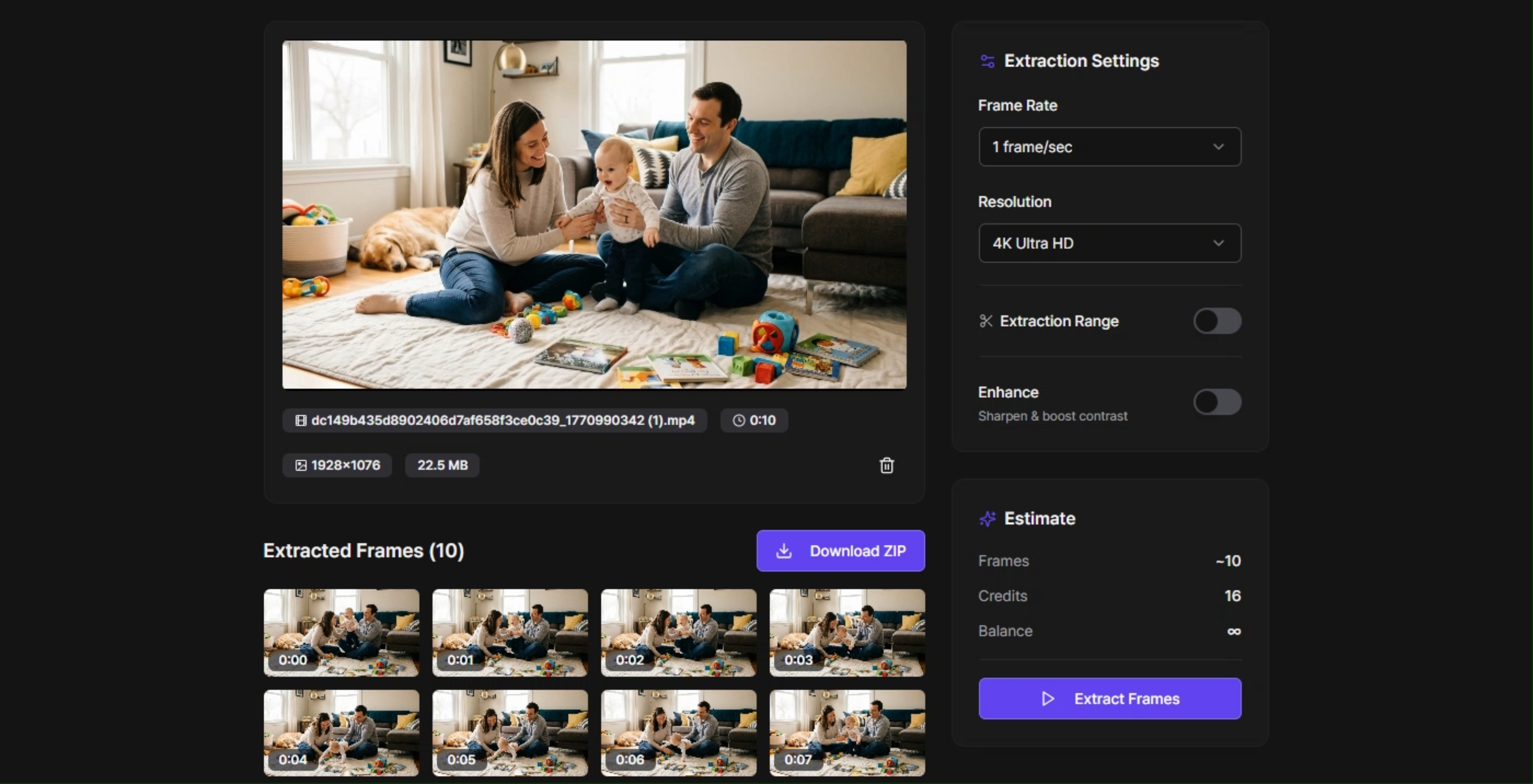 FrameCapture - Main product screenshot demonstrating key features and user interface