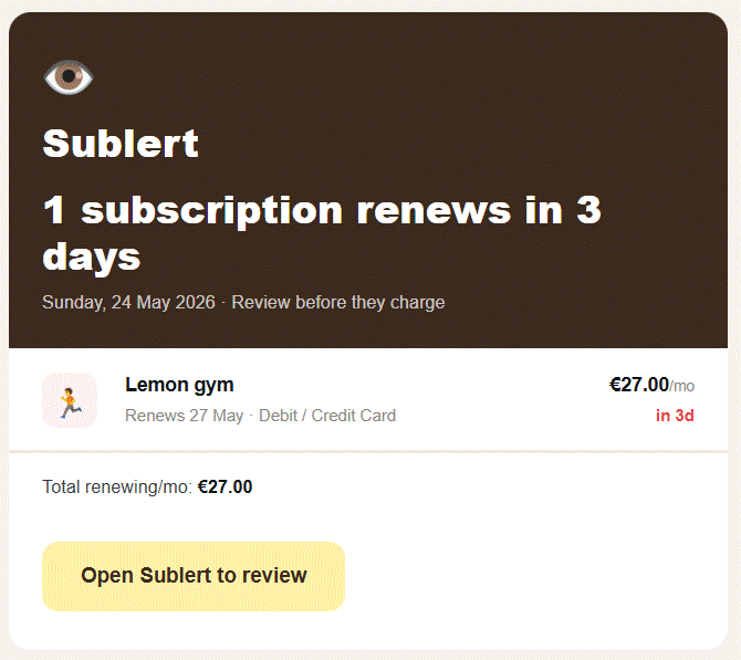 Sublert -> Never Miss a Renewal gallery image