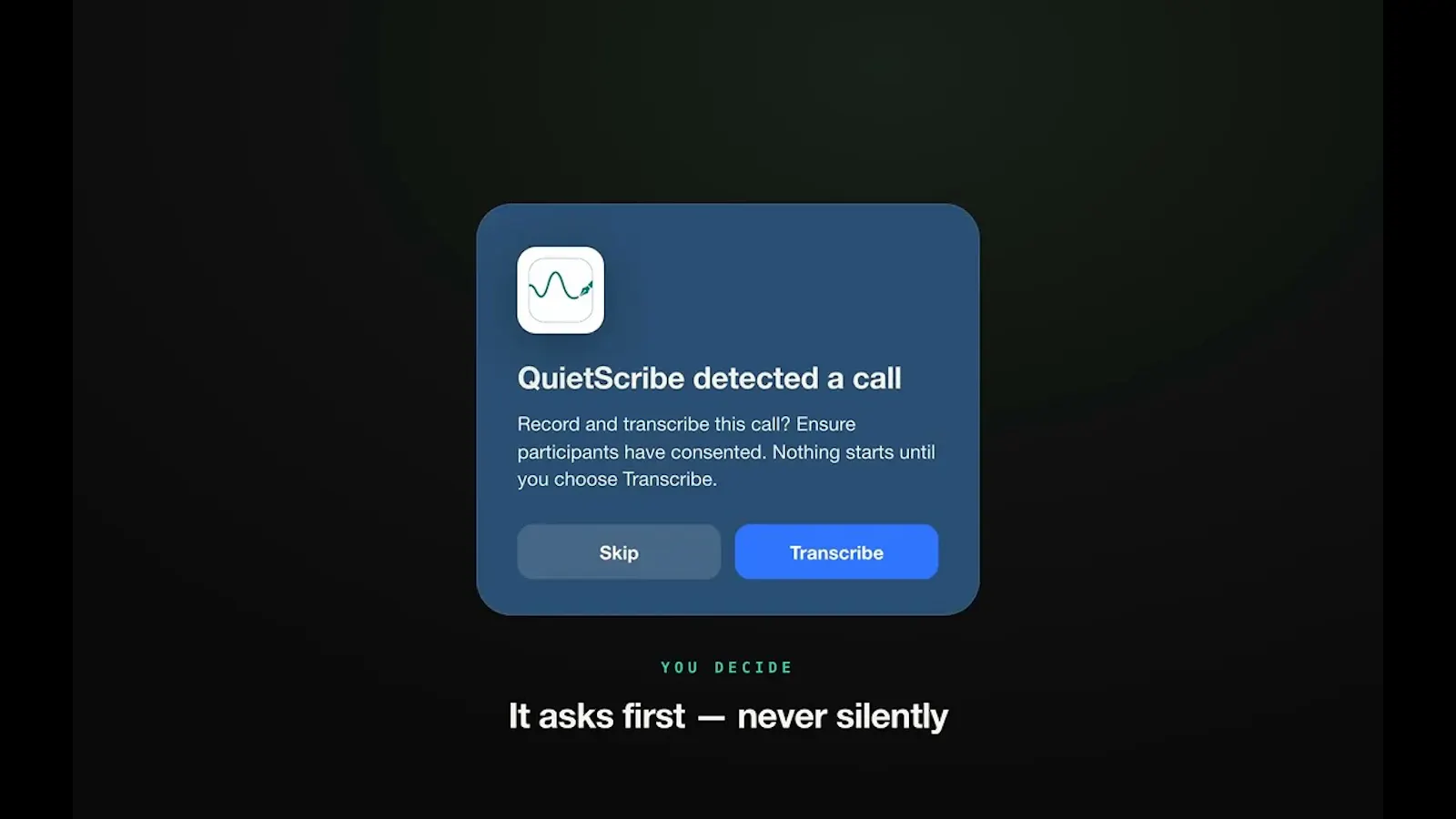 QuietScribe screenshot 1 (video preview)