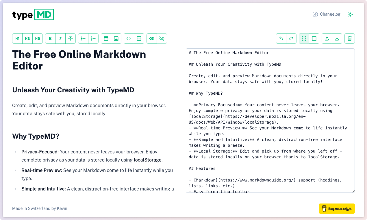 Typemd - онлайн -редактор маркировки - Markdown Edition сделано простым медиа 3