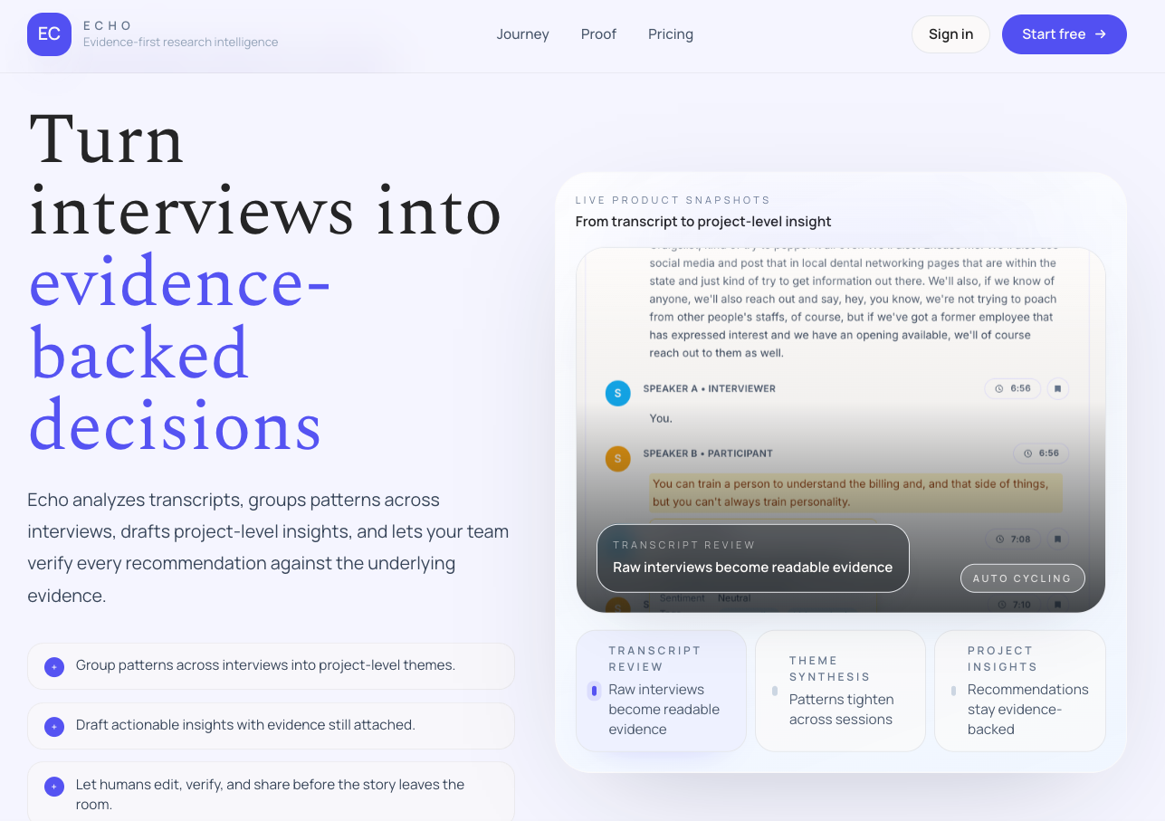 Echo Research - AI assisted UX Research gallery image