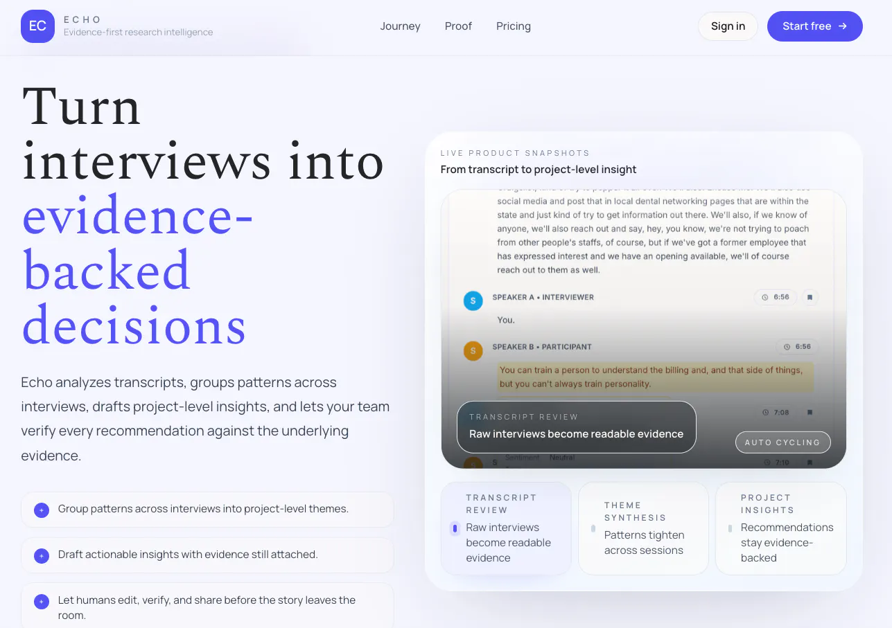 Echo Research - AI assisted UX Research 제품 배너