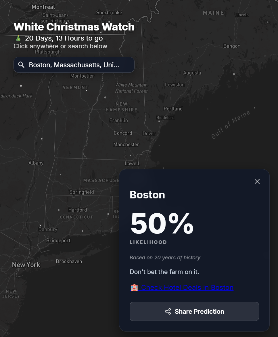 White Christmas Forecast 2025 - Screenshot 2 showing product features and functionality