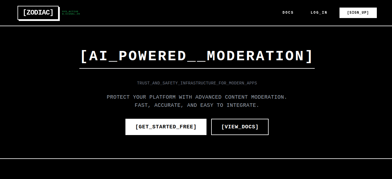 Zodiac Platform - Main product screenshot demonstrating key features and user interface