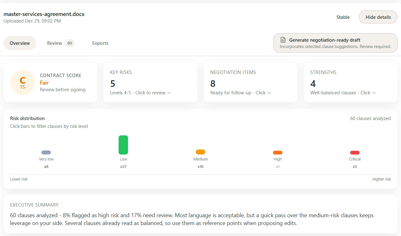 ClearSigna — AI Contract Analysis  - Screenshot 4 showing product features and functionality