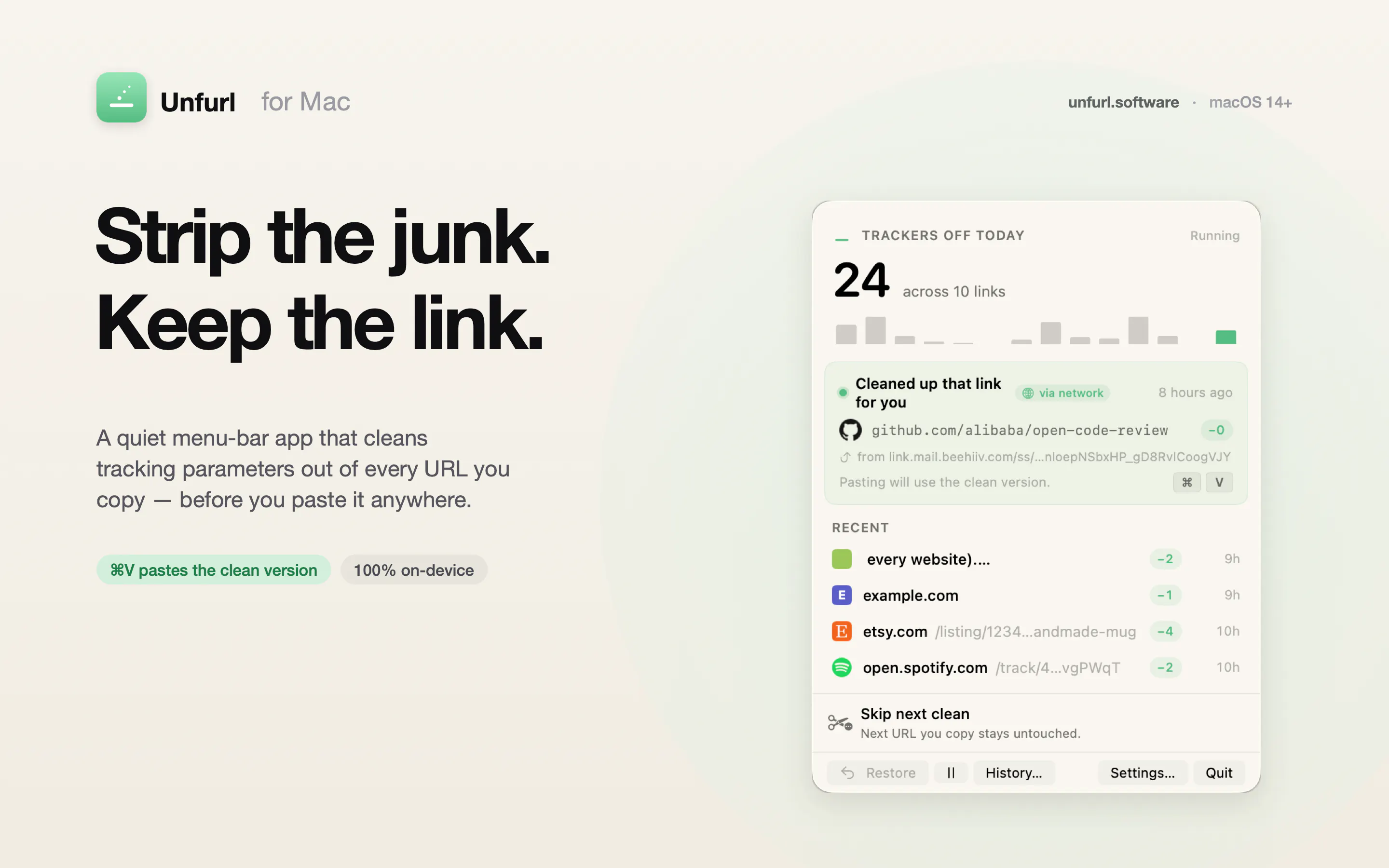 Unfurl — Strip the junk. Keep the link. gallery image