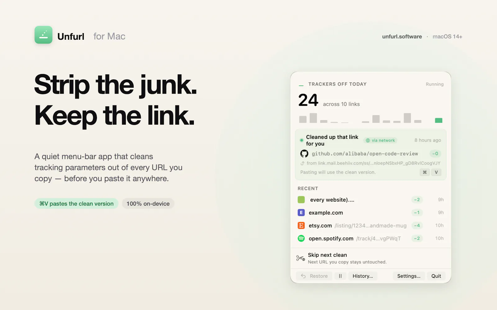 Unfurl — Strip the junk. Keep the link. screenshot 2