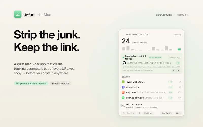 Unfurl — Strip the junk. Keep the link. screenshot 2