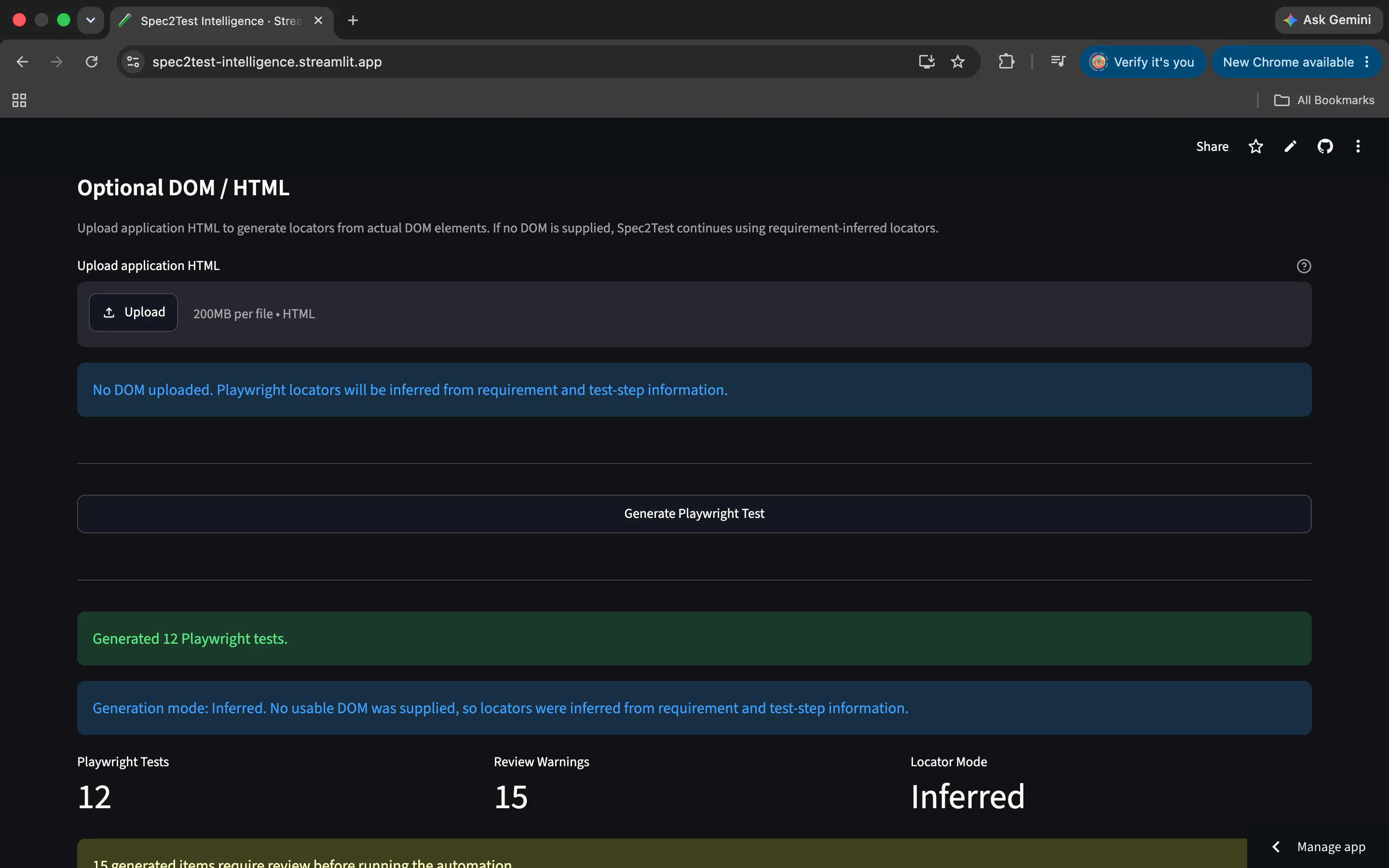 Spec2Test Intelligence screenshot