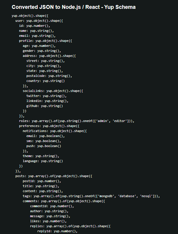 Mídia 3 de JSON para Node Joi Schema Converter - Converter ou gerar o esquema JOI Validationsimple da JSON
