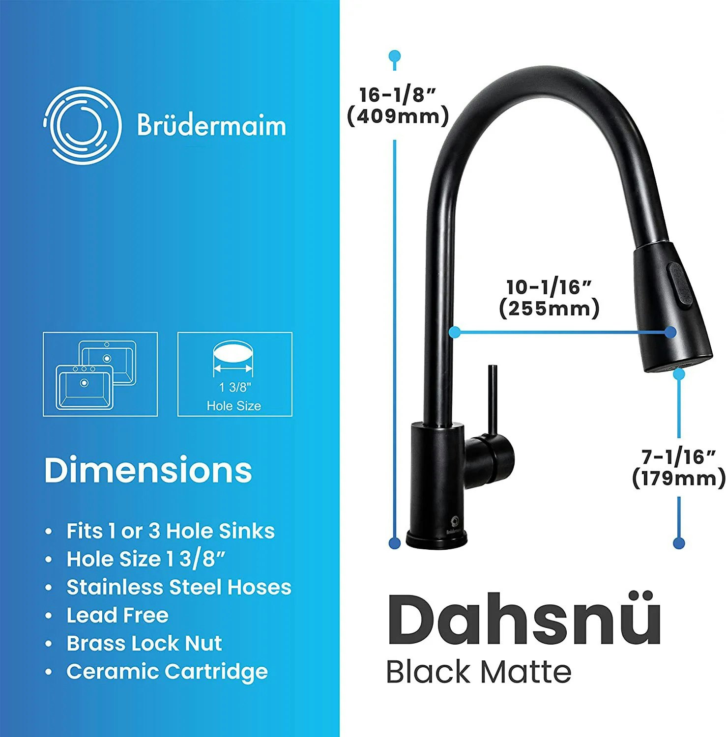 สีดำ Pulldown Faucet-dahsnu