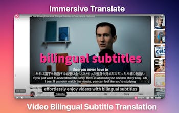 Immersive Translate interface, showcasing support for over 50 video platforms