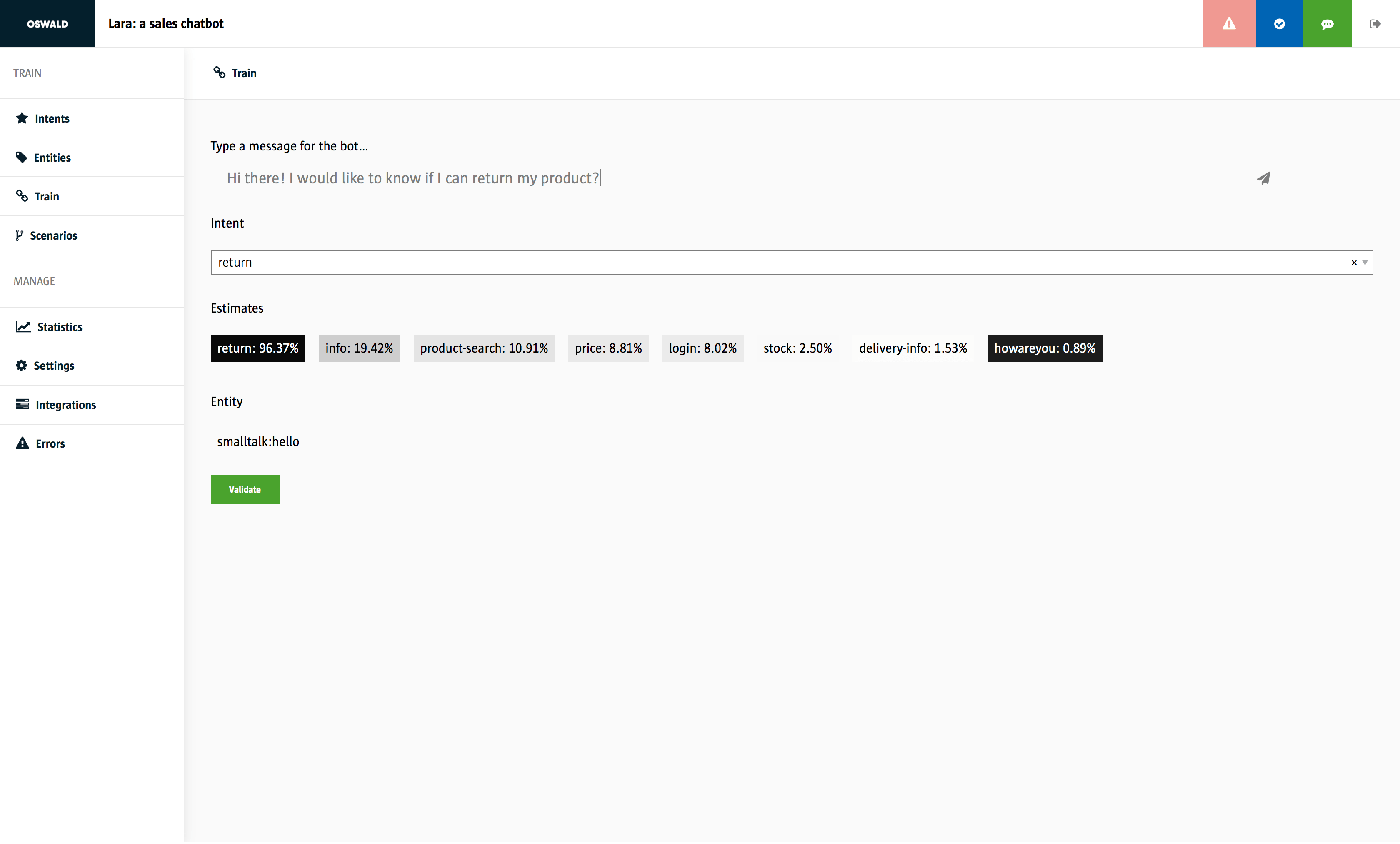 Oswald - Chatbot platform gallery image