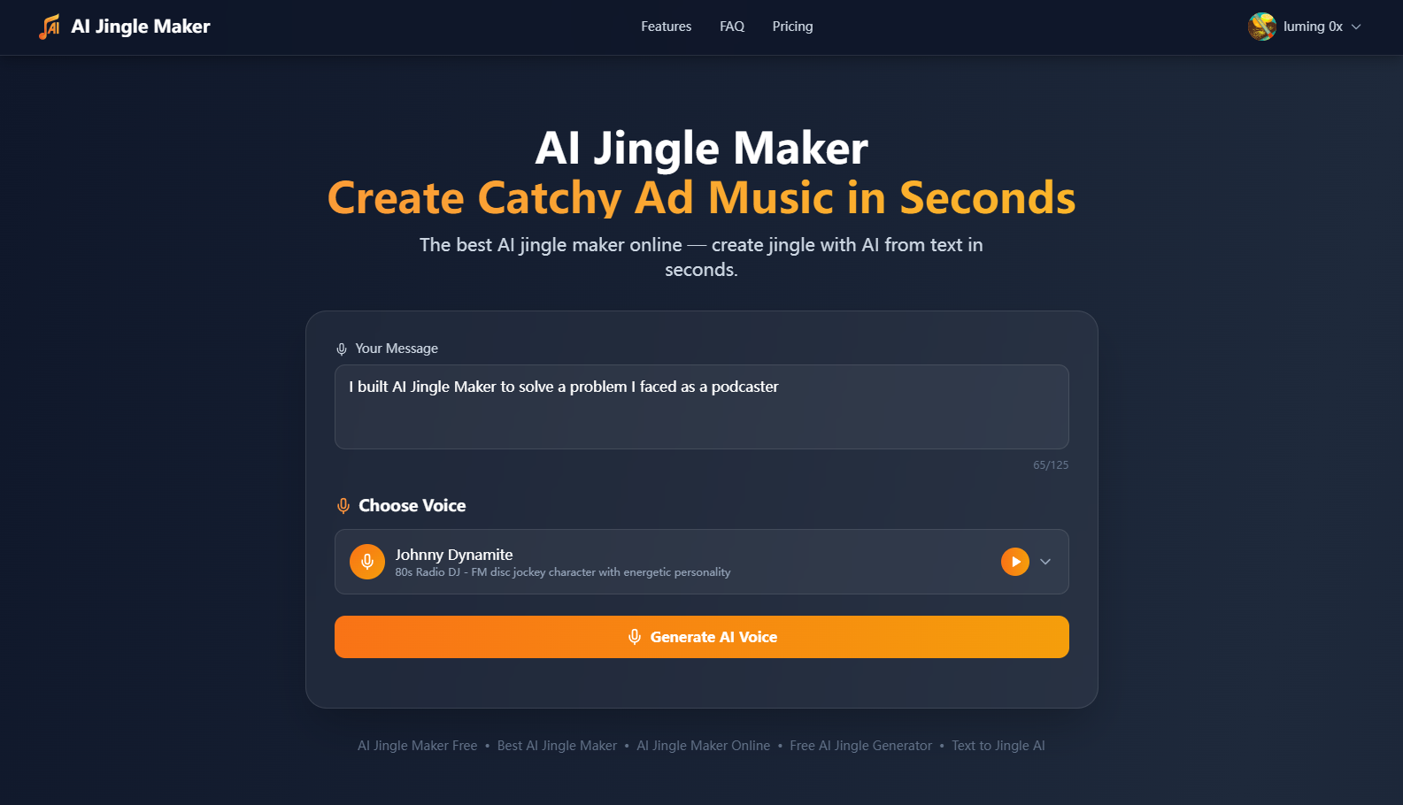 AI Jingle Maker - Main product screenshot demonstrating key features and user interface