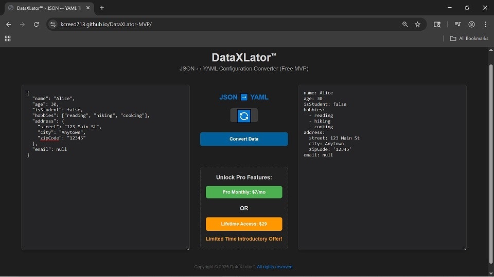 Média Dataxlator ™ - Le convertisseur de configuration JSON ↔ JSON ↔ JSON ↔ ↔ YAML. 2