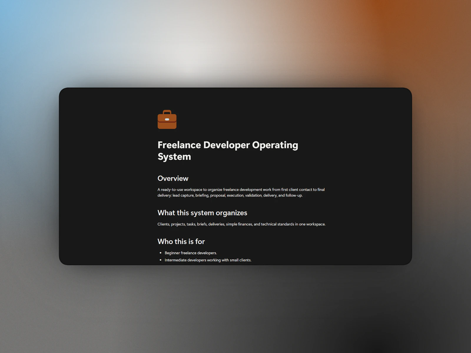 Freelance Developer Operating System screenshot 1